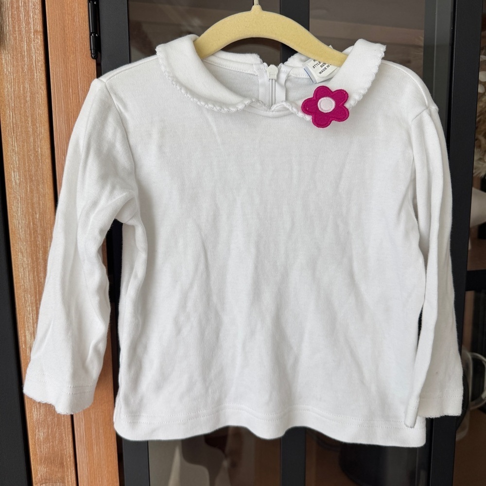 Florence Eiseman flower appliqué long sleeve tee pima cotton Peter pan collar